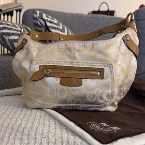 Coach Tan and Cream Signature Shoulder Bag
